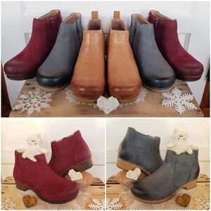 Red Blue Dansko Barbara Clog Booties Ankle Burnished Suede Cottage Boho Prairie♡